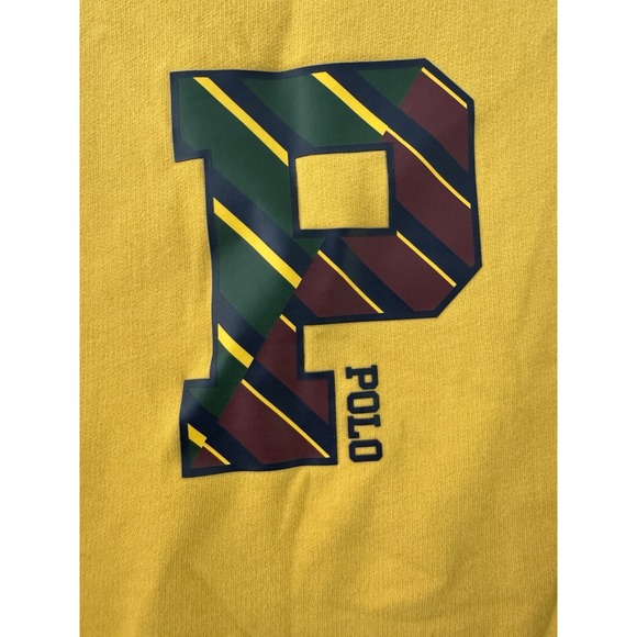 Men's Polo Ralph Lauren Letterman P Patch Sweatshirt Yellow Sz XL - Picture 2 of 9